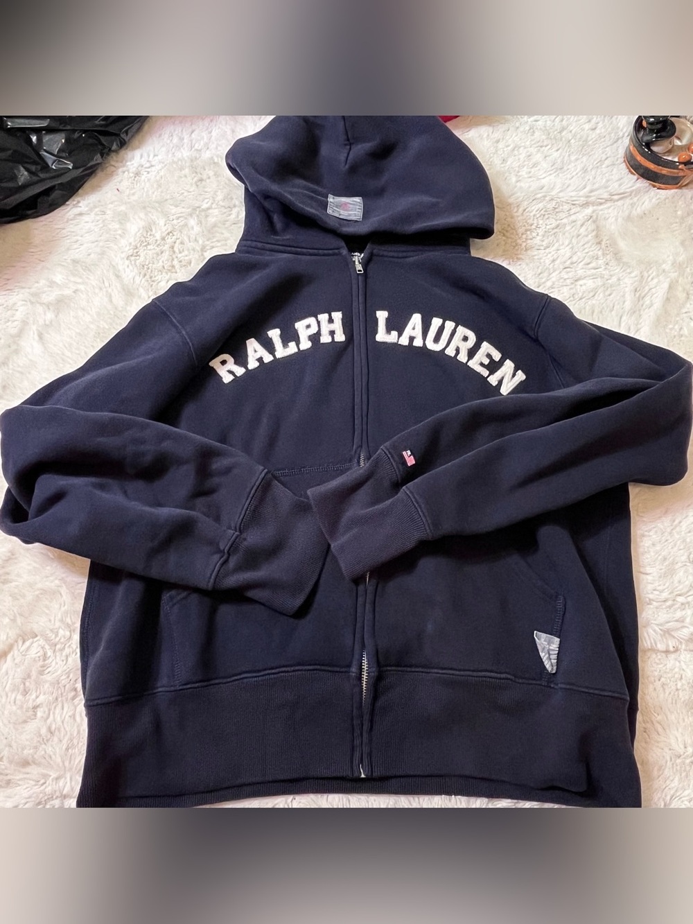 Vintage Y2K Polo Jeans Co Ralph Lauren Spell Out Zip Hoodie Mens medium  Navy